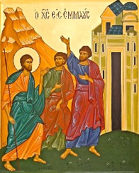 the disciples of Emmaus, icon in Byzantine style