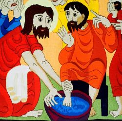 "lavement des pieds", détail d’une tapisserie de Bose